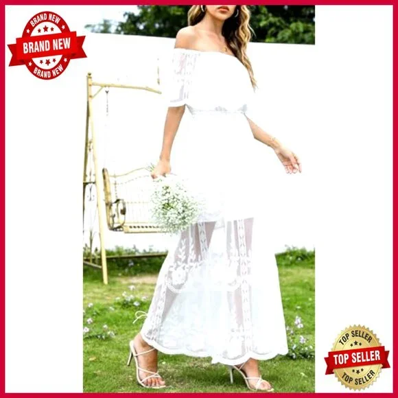 Off Shoulder Lace Maxi Dress Boho Elegant Formal Evening Party Wear